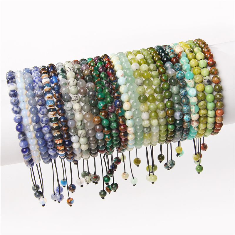 6mm Adjustable Natural Stone Beads Bracelet